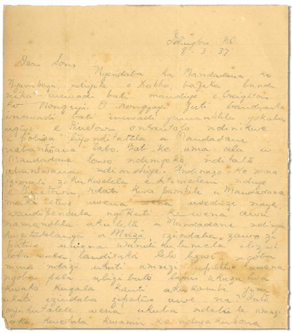 Soli's letter to Nyembezi Nxasana